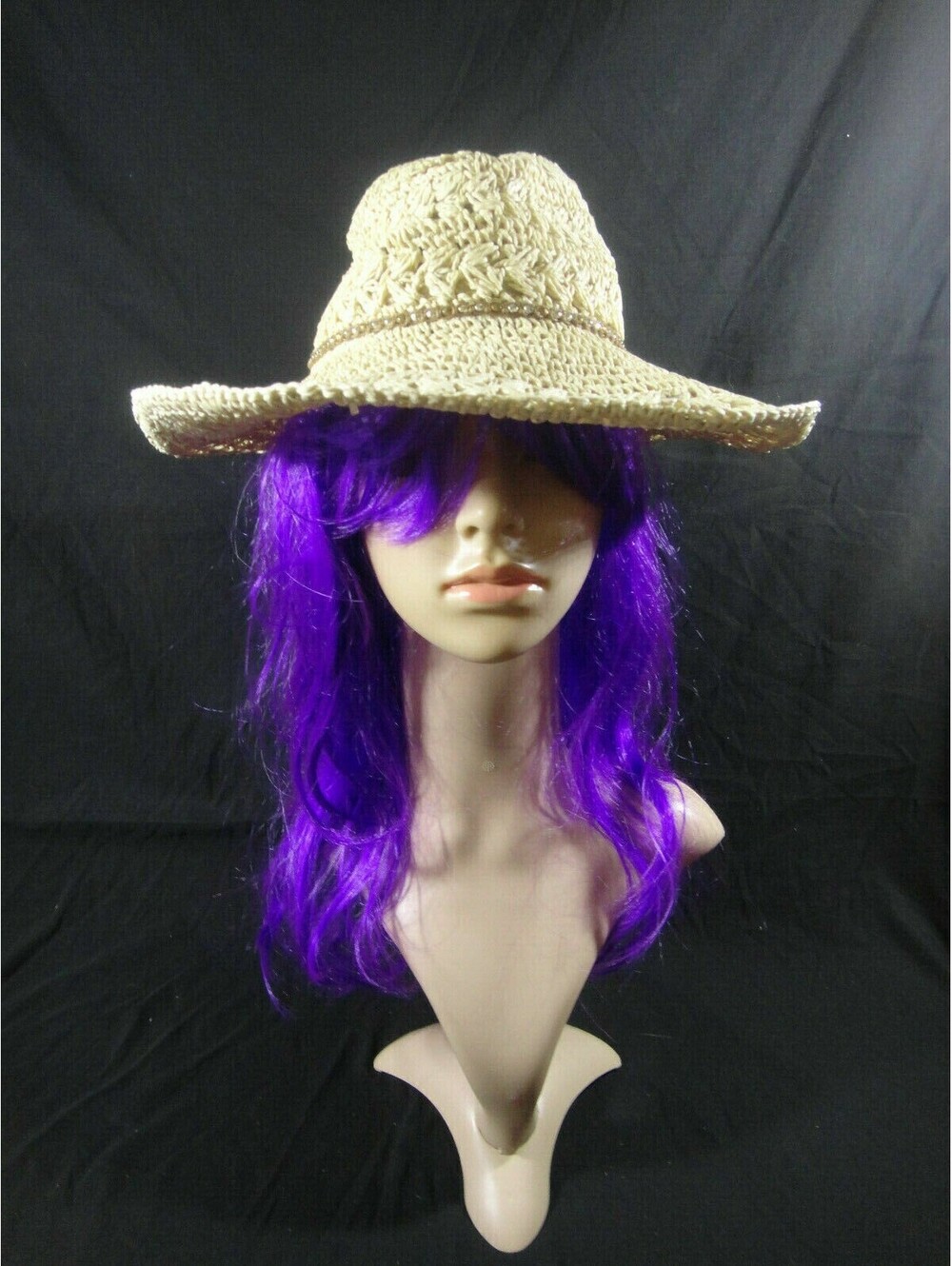 INC International Concepts Womens Straw Hat Woven beaded w/Band Floppy Packable